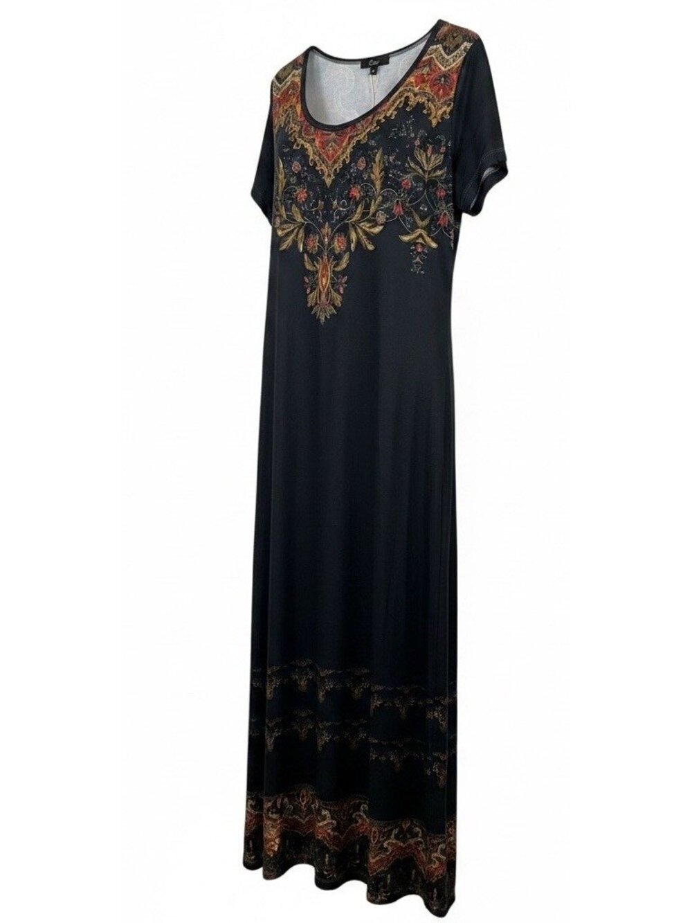 NWT Shall We Womens Maxi Dress Sz L Black Multicolor Floral Boho Beach Ethnic
